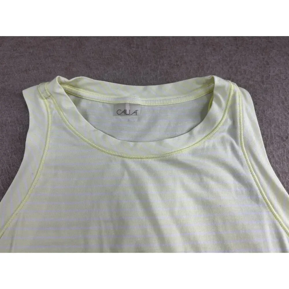 Calia Everyday Muscle Tank Top Sz M Neon Yellow Striped High Neck Shirt - Picture 3 of 6